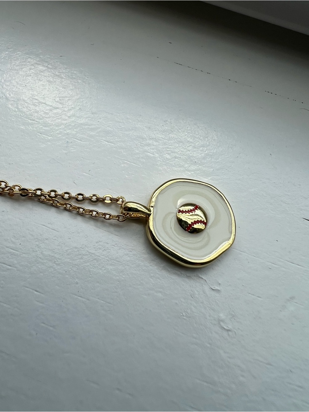Gold White Agate Pendant Necklace with baseball